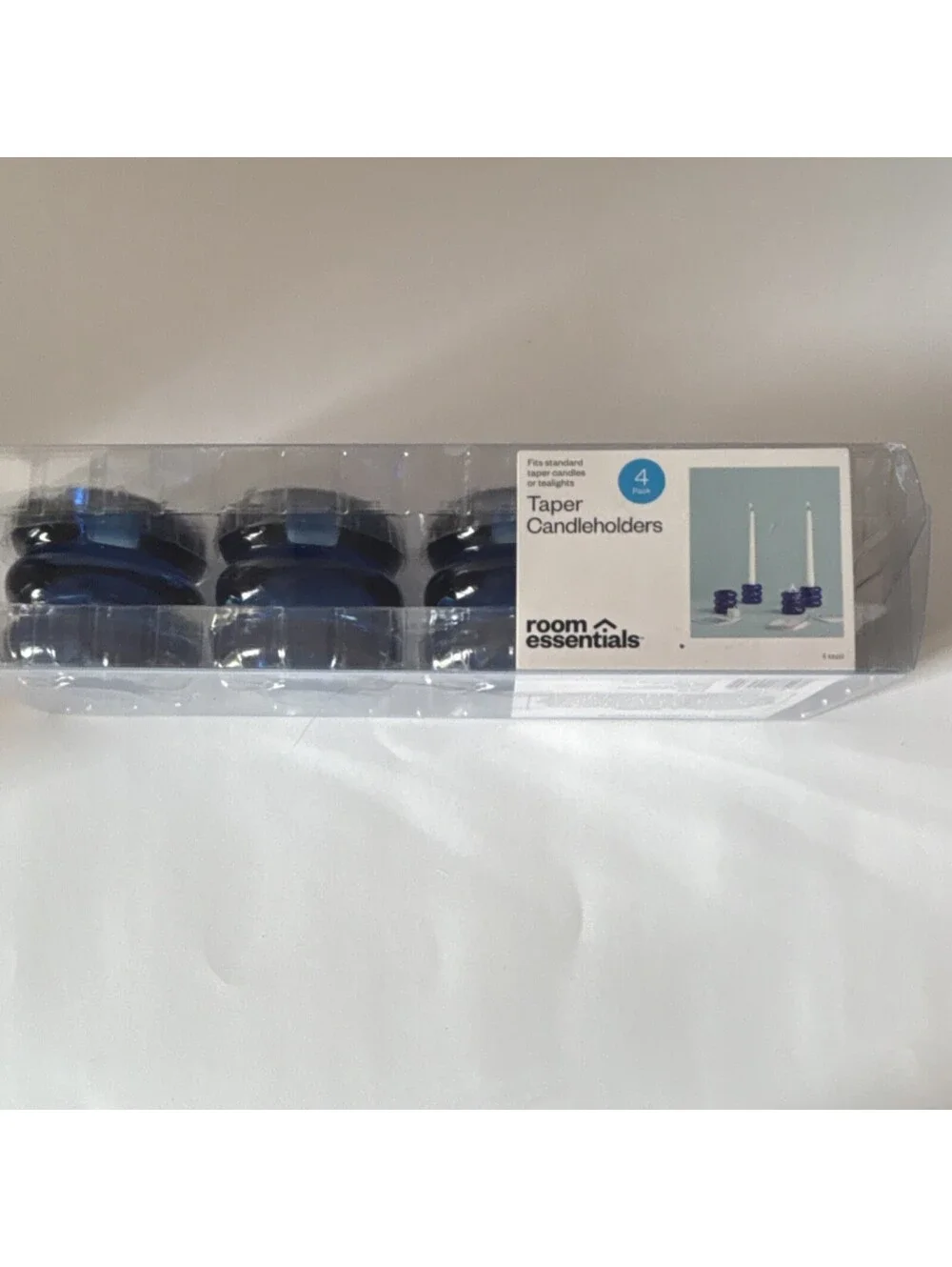 Room Essentials Glass Blue Candle Holders Set of 4 for Taper Tea Light